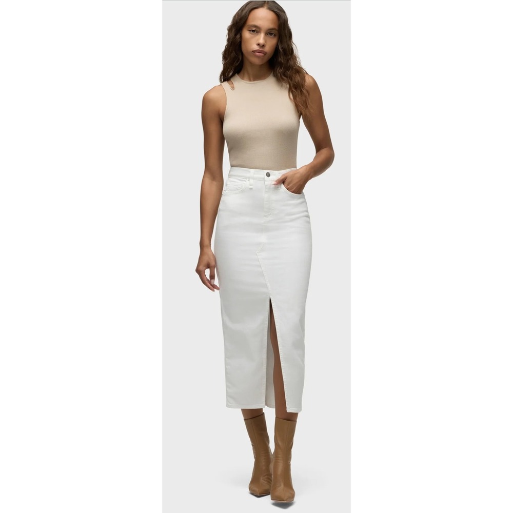 Hudson Jeans White Midi Pencil Skirt with Front Slit